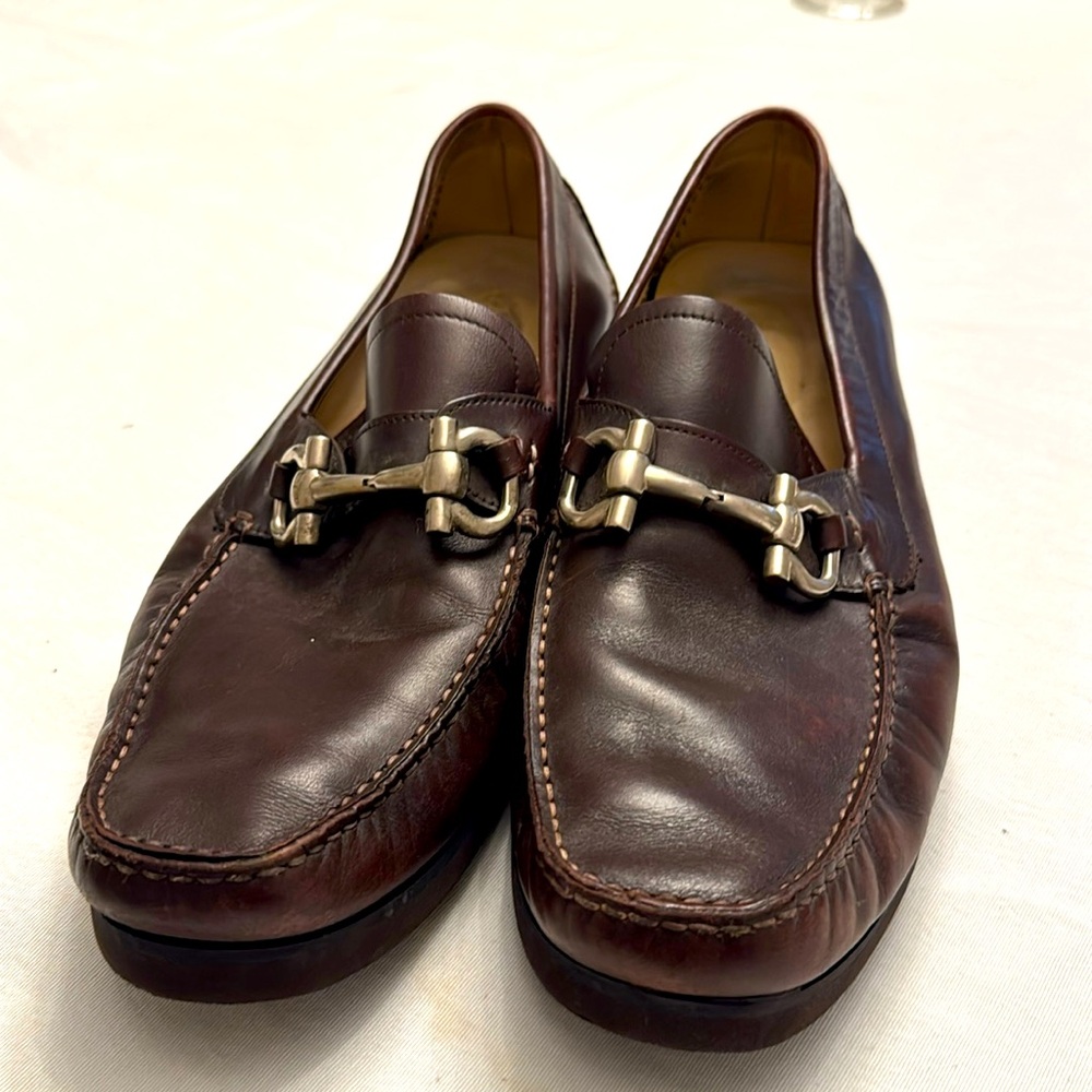 salvatore ferragamo size 10.5 brown loafers with new soles